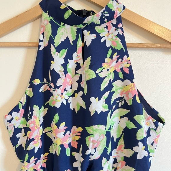 Womens Maxi Dress Floral Blue Blouson Chiffon Flowy Whimsical Spring Flounce - Picture 3 of 16